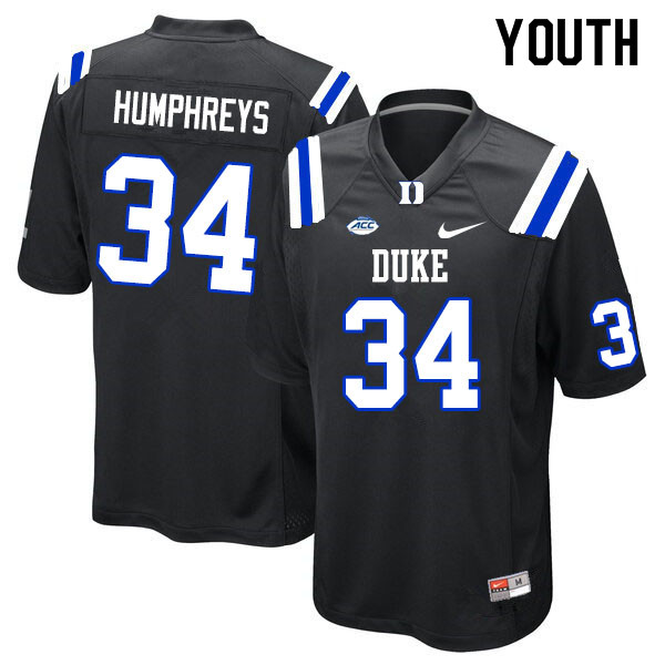Youth #34 Ben Humphreys Duke Blue Devils College Football Jerseys Sale-Black - Click Image to Close